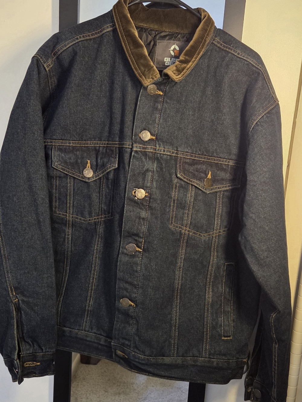NWOT Men's Dark Denim Jacket with Brown Corduroy Collar